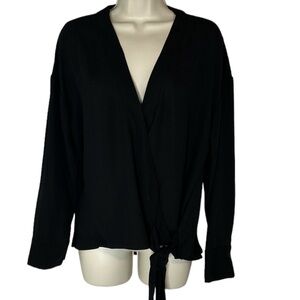 & layered black, lightweight, long sleeve women's top with side tie size M